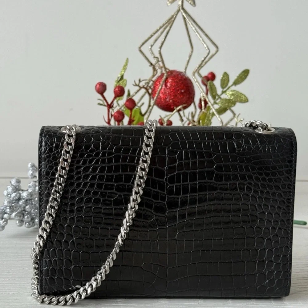Yves Saint Laurent Black Croc-Embossed Chain Bag - Picture 4 of 8